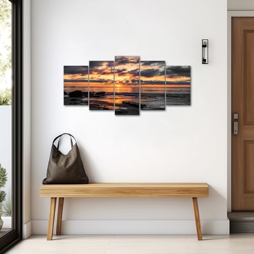 Kalormore 5 Pieces Sunset Ocean Picture Black and White Ocean Canvas Wall Art Modern Living Room Office Wall Decor Ready to Hang by Kalormore - Used condition - Image 4