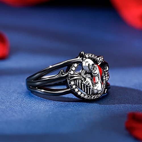 Jeulia Gothic Skull Diamond Rings: Sterling Silver Jack and Sally Skeleton Rings Band Halloween Romantic Nightmare Jewelry for Her Engagement Anniversary Christmas with Gifts Box4