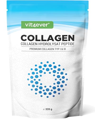Collagen Pulver 320 g - 100% bioaktives Kollagen Hydrolysat Peptide - Kollagen Typ 1 & 3 - Geschmacksneutral - Ohne Zusatzstoffe