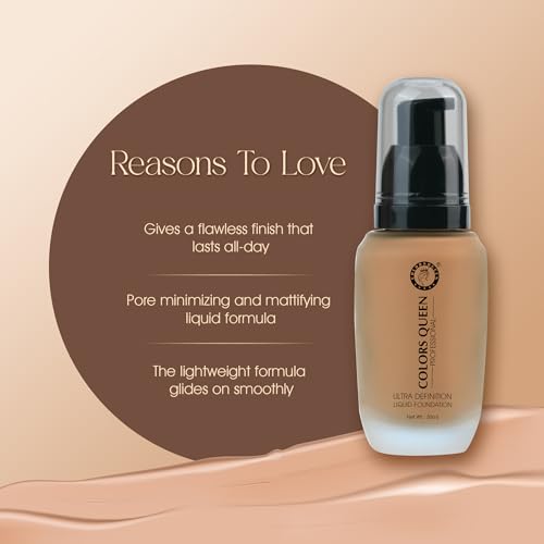 Image of Colors Queen Ultra Definition Liquid Foundation | Lightweight & Long Lasting Full Coverage With Dewy Finish | Easy to Blend, Waterproof & Sweat Proof for Face Makeup (Parliness, 30ml)