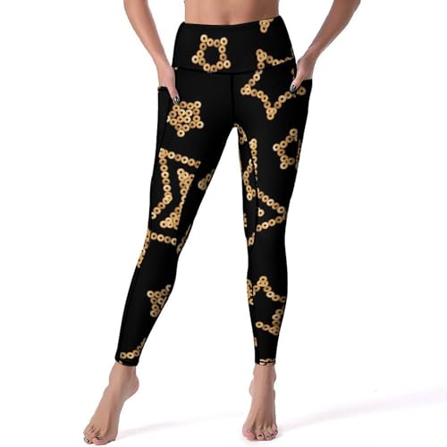 Legging femmes étoiles dorées pantalon de sport yoga taille haute gym S