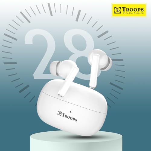 Image of TP TROOPS Buds Truly Wireless Earbuds with 28H of Playtime, Quad Mic with ENC, Instacharge(10 min=200 min), 10mm Driver,Low Latency, BT v5.0