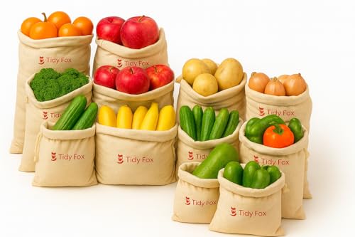 Tidy Fox Cotton Bags for Fridge Vegetable Storage / (Set of 12) /...