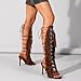 FancyQueen Gladiator Heels Knee High Heels for Women Open Toe Stiletto Suede Fringe Boots Lace up Strappy Peep Toe High Sandal