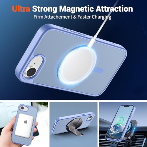 Image of SUPFINE Magnetic for iPhone 17e Case /iPhone 16e Case with Screen Protector (Compatible with MagSafe)(Military Grade Drop Protection) Translucent Matte with Anti-Fingerprint Phone Case,Blue Purple