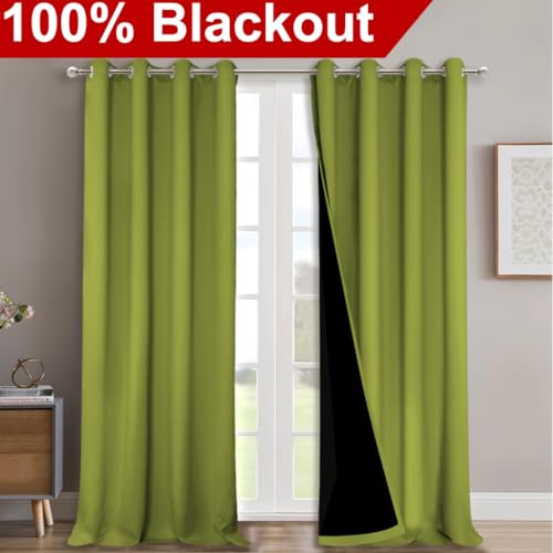 Image of NICETOWN 100% Blackout Blinds, Set of 2, 46 inch x 102 inch, Fresh Green, Laundry Room Decor Window Treatment Curtains for Large Patio Sliding Door, Thermal Insulated Curtains for Bedroom