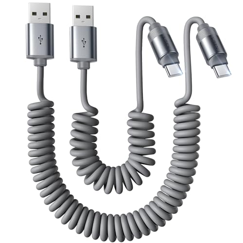 LISEN Android Auto USB Cable, 2 Pack for CarPlay, Short Coiled USB A to USB C Cable Compatible with iPhone 17/16/15, Samsung Galaxy S25/S24/S23 A15/A14, Google Pixel 9/8, Space Gray 4+6FT