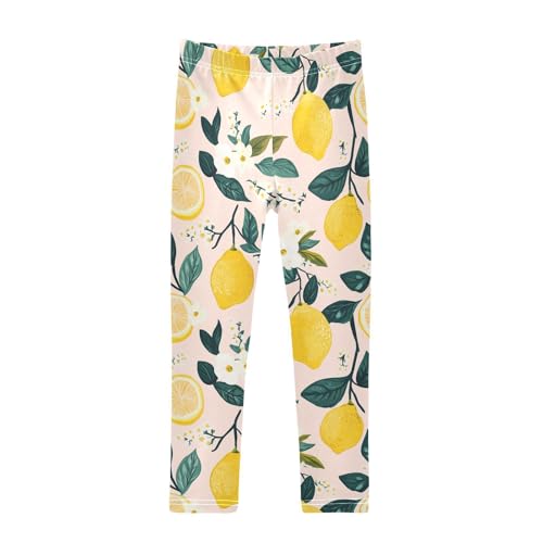 Wusikd Lemon Flowers Girls' Leggings Toddler Doodles Leaves Kids Yoga Pants Dance Active Tights 4T