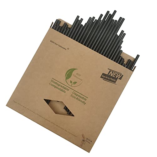 Disposable Black Paper Drinking Straws, 100 Counts Biodegradable Solid Black Straw for Cocktail, Coffee Bars and Restaurant, Party Suppliers