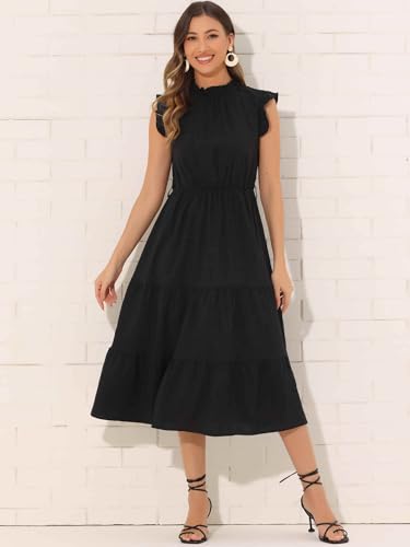 Image of Allegra K Midi Dresses for Women's Ruffled Sleeve Mock Neck Casual Dress