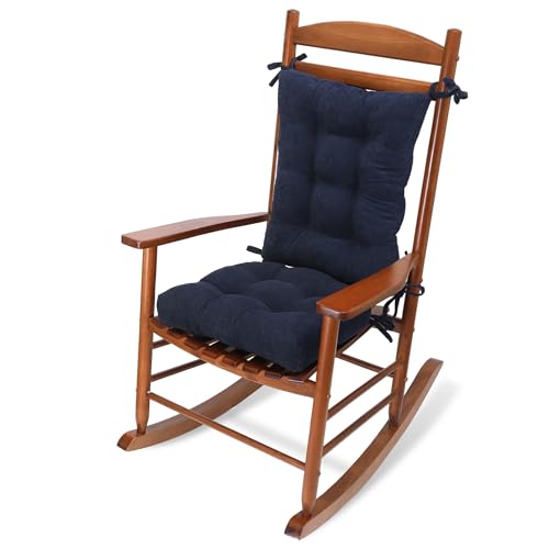 Image of Tromlycs Indoor Rocking Chair Cushion for Rocking Chair Pads Back and Seat Sets with Ties 2 Piece Navy Blue