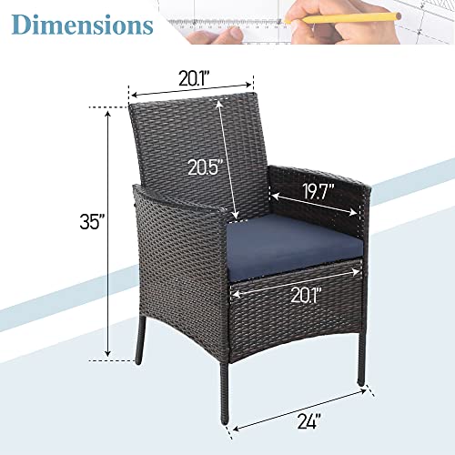 Image of MFSTUDIO Patio Wicker Chair Sets of 8, Outdoor Patio Rattan Sofa Dining Chairs Set of 8 with Navy Removable Cushions, Armrests and Metal Frame, 330lbs, Backyard, Porch
