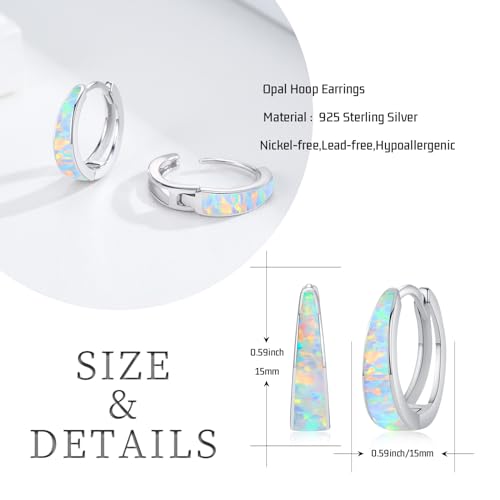 Opal Earrings for Women 925 Sterling Silver Opal Hoop Huggie Earrings Hypoallergenic Cartilage Hoops Earrings Jewelry Gifts for Mother's Day4