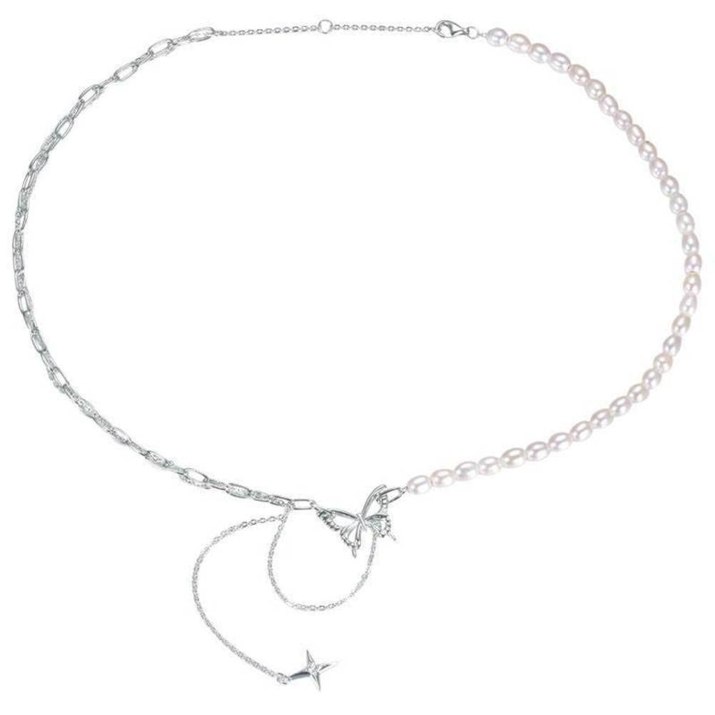 Collar de perlas de agua dulce genuinas y cadena de plata de ley para niños 6