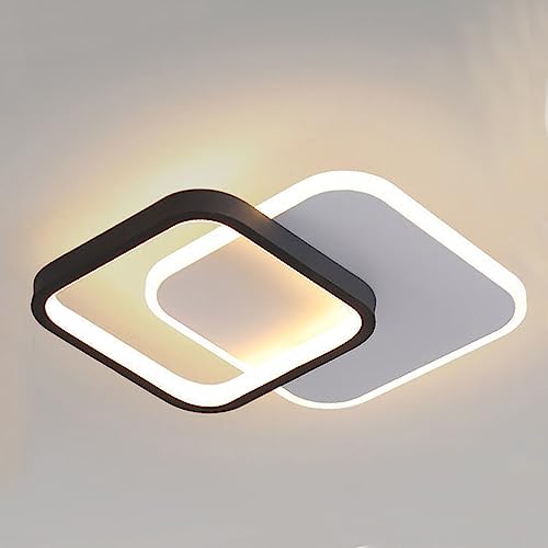 LIGKIN Modern LED Ceiling Light, 24W Acrylic Square, 30cm x 24cm x 5cm, Black and White, Indoor, 3000K/4500K/6000K, Dimmable