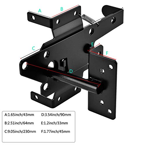 Self-Locking Gate Latch - Post Mount Automatic Gravity Lever Wood Fence Gate Latches With Fasteners/Black Finish Steel Gate Latch To Secure Pool #TOP1