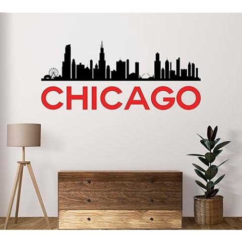 CuteDecals Chicago City Skyline Silhouette Wall Decal - Black Fashion City Silhouette Decoration - Wall Decal for Home Bedroom Decoration (Wide 20 inchx9 inch Height) Cover
