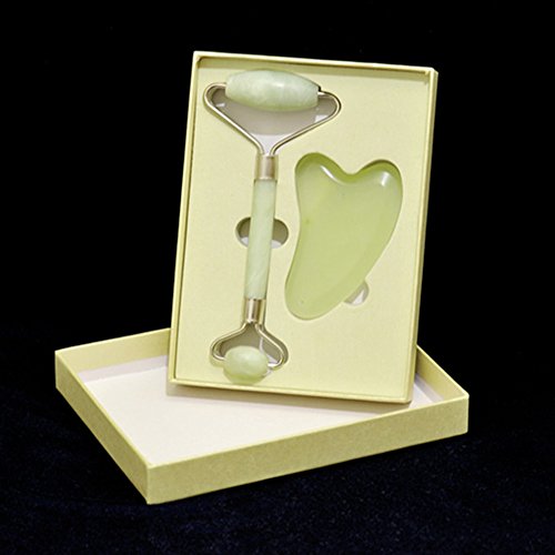 Jade Scraper gua sha Scraping Massage tools,SPA Treatment for Face,Anti aging, Soothing Skin Massage Tools (jade Scraper+jade roller)