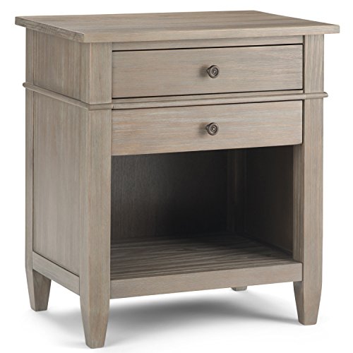 Simplihome Carlton 24 Inches Wide Night Stand, Bedside Table, Distressed Grey Solid Wood, Rectangle, With Storage, 2 Drawers And 1 Shelf, For The Bedroom, Contemporary Modern #TOP11