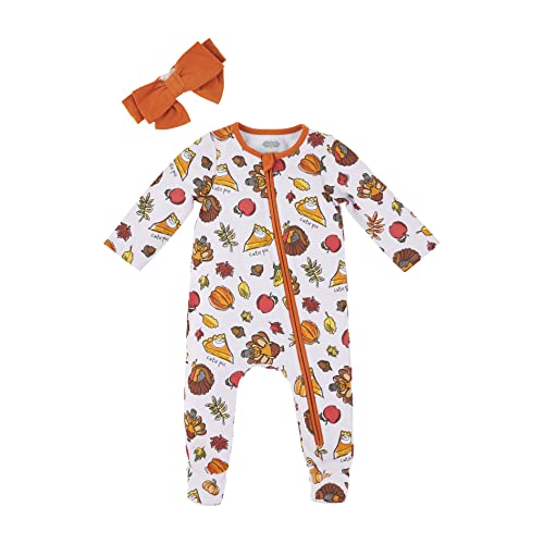 Image of Mud Pie Baby Girls' Thanksgiving Turkey Sleeper and Headband Set