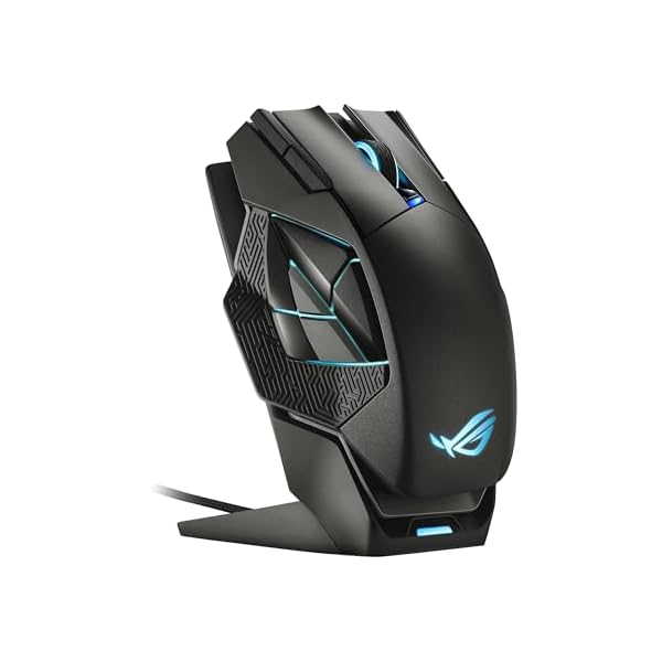 ASUS ROG Spatha X Wireless Gaming Mouse (Magnetic Charging Stand, 12 Programmable Buttons, 19,000 DPI, Push-fit Hot Swap Switch Sockets, ROG Micro Switches&Paracord and Aura RGB lighting),Black