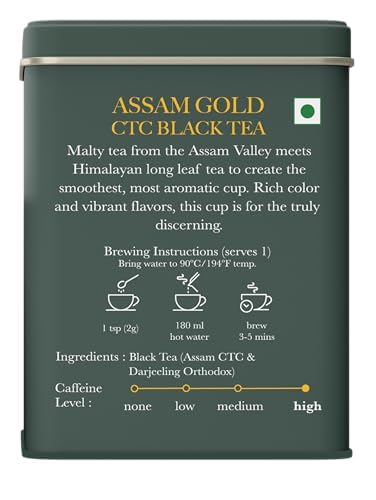 Image of Luxmi Estates Assam Gold Chai | 100 gm | Signature India Collection | Black Tea Collection | Strong CTC Black Tea | Antioxidants | Assam Valley | Cardamom, Saffron, Cinnamon, Natural Cardamom Extract
