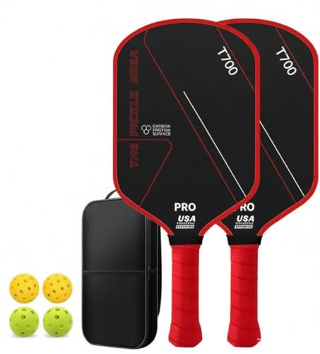 TravelAce Pickleball Paddles �s�b�N���{�[�� ���P�b�g �p�h�� �Z�b�g �J�[�{���t�@�C�o�[ T700 ����~�ߋz���O���b�v �y�� ���P�b�g1/2�{ �{�[��2/4�� USAPA���F ���[�o�b�O�t�� ���S�҂�M�t�g�ɍœK (K)