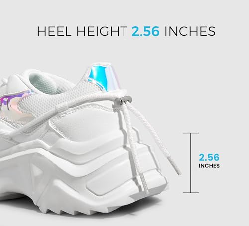 LUCKY STEP Women's Platform Fashion Chunky Dad Sneakers,White,8 by LUCKY STEP - Used condition - Image 4