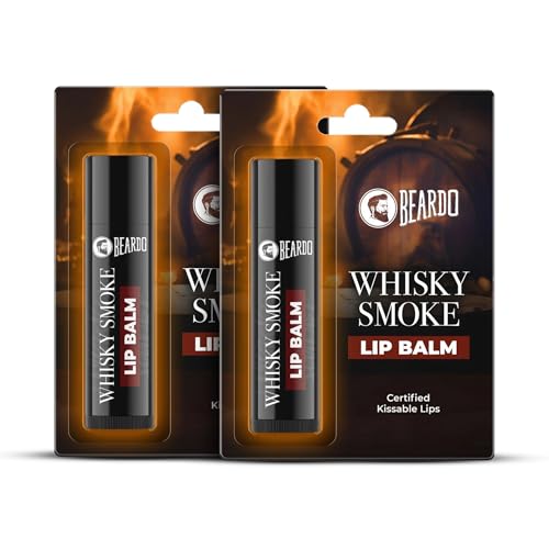 Image of BEARDO Whisky Smoke Lip Balm for Men, 4g (Pack of 2) | Moisturizes & Soothes Dry, Cracked & Chapped Lips | Enriched with Vitamin E, Shea Butter & Coffee | Non Glossy, Non Tinted | for Men - Daily Use