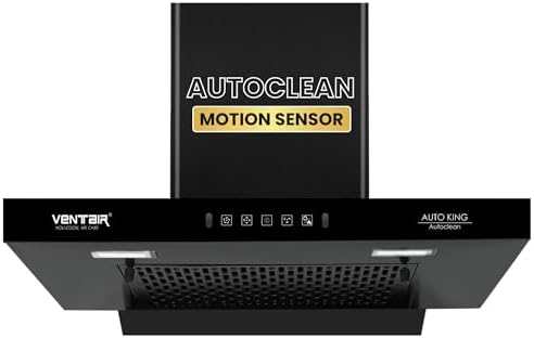Ventair 60 cm 1200 m3/hr Autoclean Kitchen Chimney (Auto King, Motion Sensor, Made in India, 11° Filterless with Metallic Oil Collector, T Shape, Black) (T Shape)