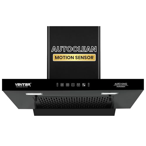 Image of Ventair 60 cm 1200 m3 /hr Autoclean Kitchen Chimney (Auto King, Motion Sensor, Made in India, 11 Filterless with Metallic Oil Collector, T Shape, Black) (T Shape)
