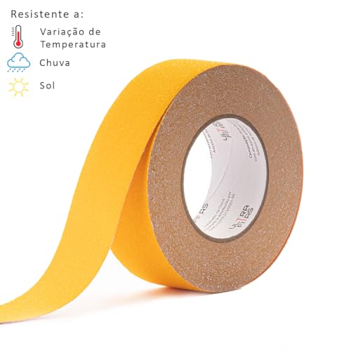 Faixa Fita Lixa Antiderrapante 50 mm X 30 Metros - Amarela para Escadas Rampas Degraus Áreas Externa