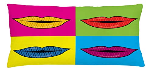 ABAKUHAUS Arte Pop Funda para Almohada, Los Labios de Colores en Cuadrados,...