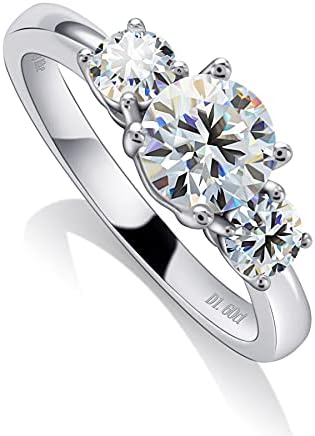 Ladylike Moissanite Engagement Rings for Women 18K White Gold Plated Sterling Silver Round Cut 3-Stone Ring 1.5 Carats D Color VVS1 Moissanite Rings Anniversary Wedding Ring Promise Ring for Her (7)