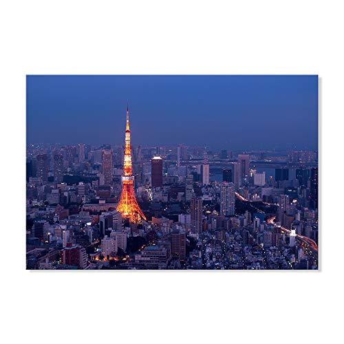 7 Fision Art 東京タワー、夜の摩天楼 絵画 壁ポスター アートパネル 現代壁の絵 装飾画インテリアアート 木製の枠 モダン 現代の絵 額縁付き