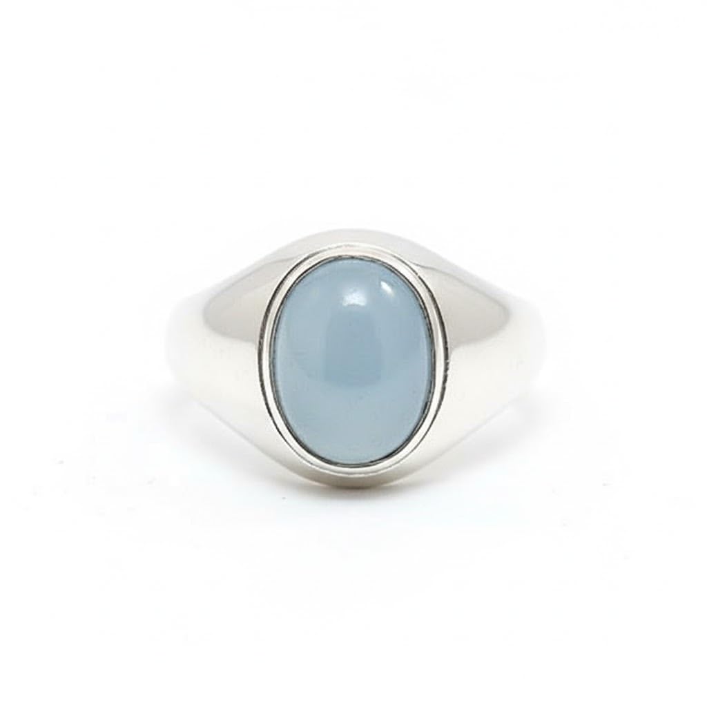 Aquamarine Silver Ring for Men 4 Carat Oval Shape Chakra Healing Size 4,5,6,7,8,9,10,11,12,13