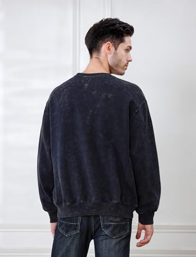 INVICTUSY Men's Oversized Hoodie Pullover Acid Wash Plush Cotton Hooded Fleece Sweatshirt Streetwear Unisex Casual Hoodies — view 3