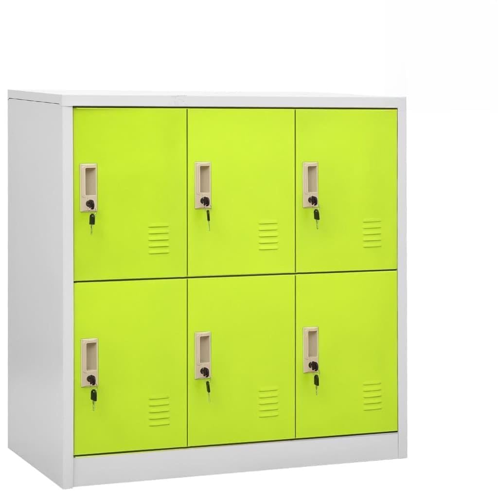 5er Set Metallschränke in Hellgrau/Grün, 90x45x92,5 cm, abschließbare Wandgarderobe mit 6 Fächern pro Spind, robuster Stahl, leicht zu reinigen, Modernes Design für Büro Schule Flur