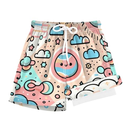 YANENDIE Boy Swim Trunks with Compression Liner Kawai Tropical Pattern Boys Swim Shorts Quick Dry Beach Shorts