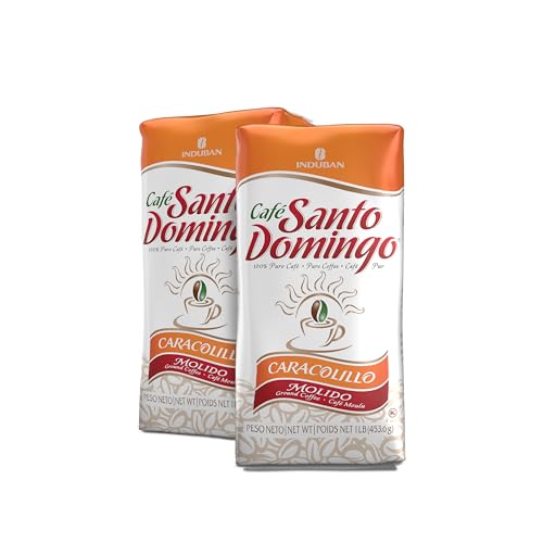 Image of Cafe Santo Domingo Caracolillo, 16 oz Bag, Ground Peaberry Coffee, Medium Roast - Product from the Dominican Republic (Pack of 2)