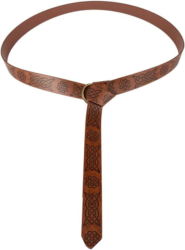 Mealah Medieval PU-Leather Belt for Women Men - Retro Renaissance Viking Ring Belt for Dresses, Tunic, Cosplay