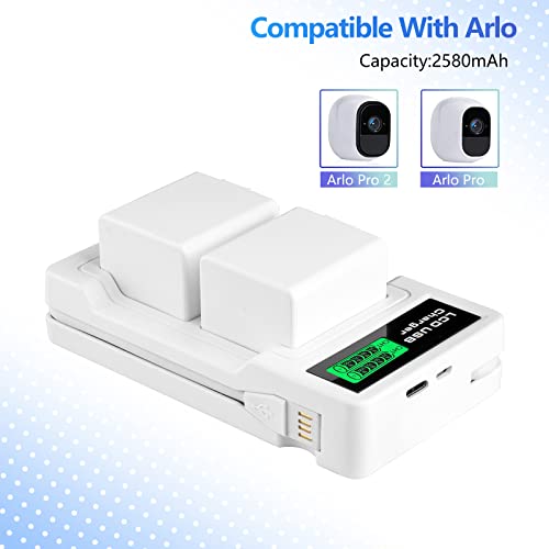Jesspow Batteries For Arlo Pro, Arlo Pro 2 (Vma4400), 2-Pack 2580Mah Li-Ion Rechargeable Batteries With Charger Station, Battery Replacement Only For Arlo Pro/Pro 2 Camera #TOP1