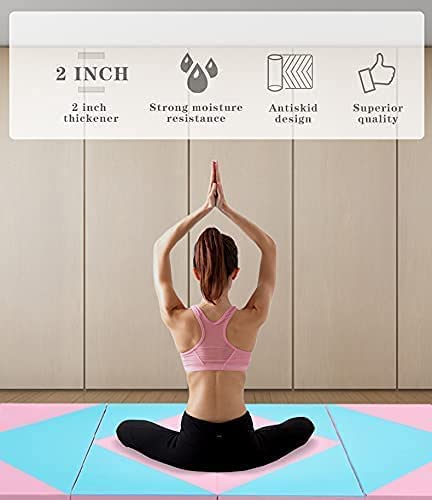 Max4out 6'/8'*2'*2'',8/10'x4'x2'' Thick Gymnastics Exercise&Personal Fitness Mat For Home, Aerobics Stretching Yoga Mats With Carrying Handle For MMA, Home Gym Protective Flooring(240-Pink&blue)