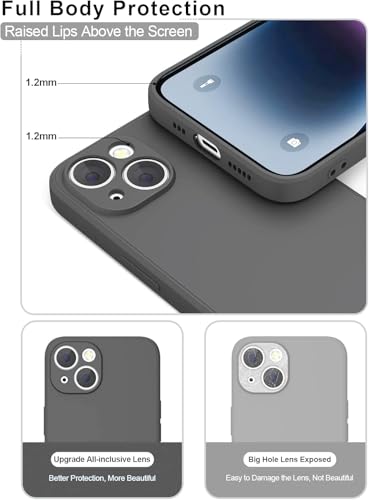 Image of Elzzi Microfiber Square Candy Case Compatible for iPhone 14, Shockproof Slim Back Cover Liquid Silicone Case - SPACEGREY