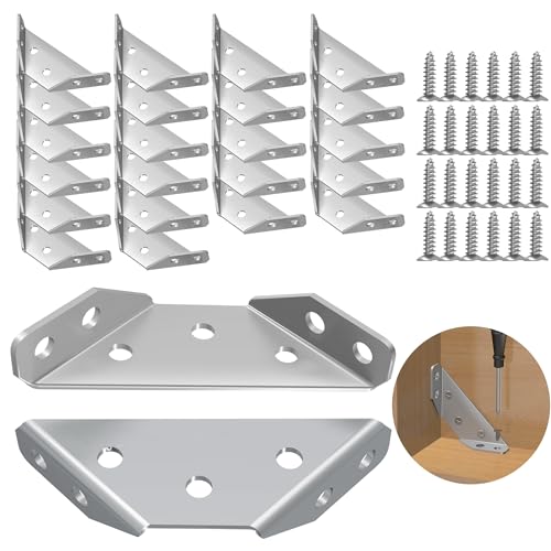 inBovoga 24 Pcs Stainless Steel Corner Brackets with Screws Angle Connectors for Wood Furniture Shelves Chairs Drawers Cabinets