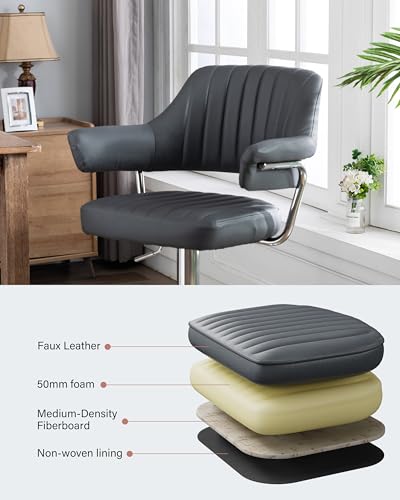 HNNHOME Modern Emper Padded Swivel Faux Leather Breakfast Kitchen Bar Stool Pub Barstool (Grey) - Image 6
