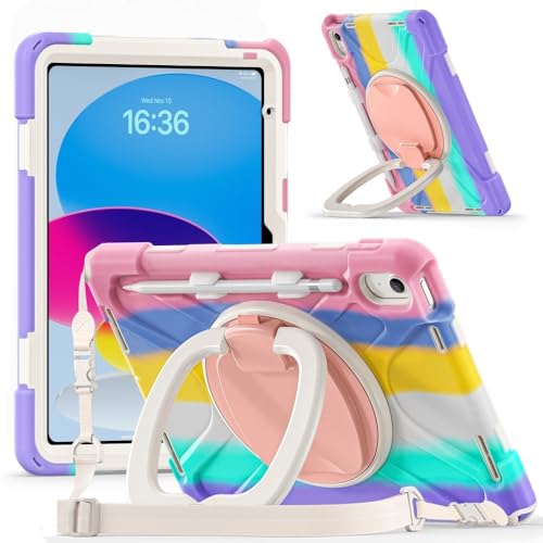 Coque iPad 11 2025 rose avec bandoulière pour voyage et famille