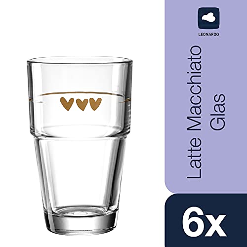 LEONARDO HOME Solo Latte-Macchiato Gläser 6er Set, Glas-Becher mit Herzen Aufdruck, spülmaschinengeeignete Kaffee und Cappuccino Glas… – Ansicht 2