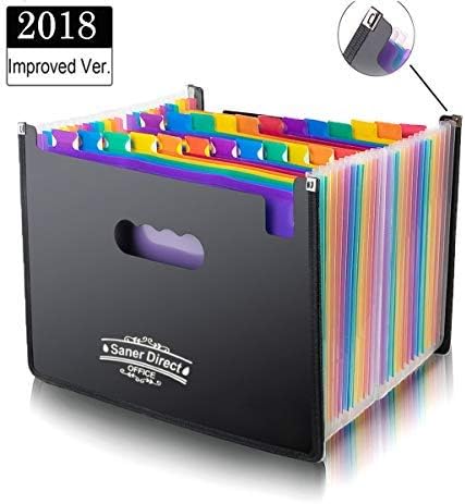 SanerDirect Expanding File Folder, 24 Pockets Accordion A4 Expandable File, Plastic Document Bill Organizer with File Tabs Wallet Stand