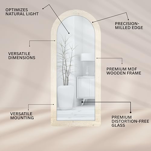 Image of Creative Arts n Frames 18x42 inch Long Wooden Irregular Curve Zigzag Shape Wall Hanging Wall Mount Full Length HD Mirror Home Decor Items (Highland Pine Arch 18x42 inch Mirror)